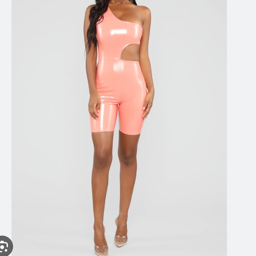 Fashion Nova Latex Biker Romper - Picture 4 of 7